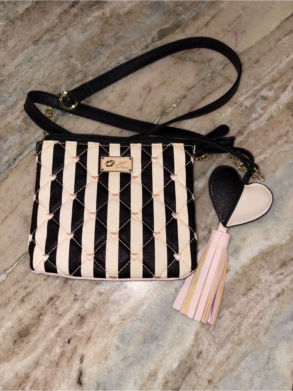 Luv Betsey Johnson Pink & Black Vertical Striped Star Quilted Double